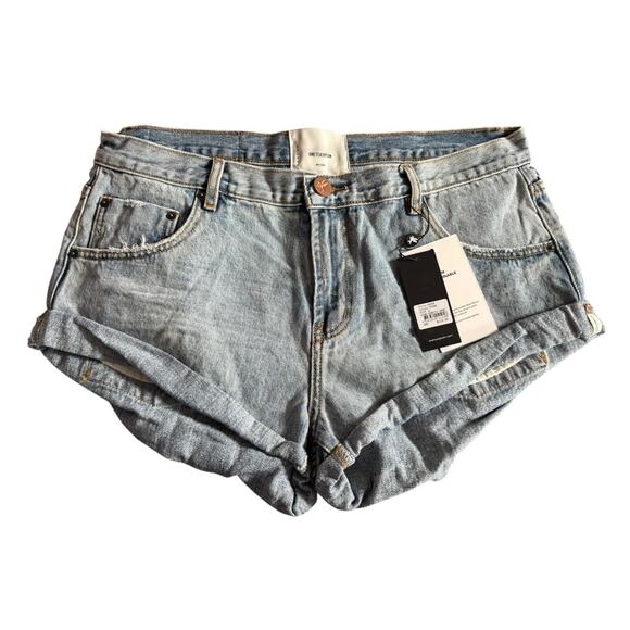One Teaspoon Women's Ocean Blue Bandits Low Waist Denim Shorts Size 31 NEW
